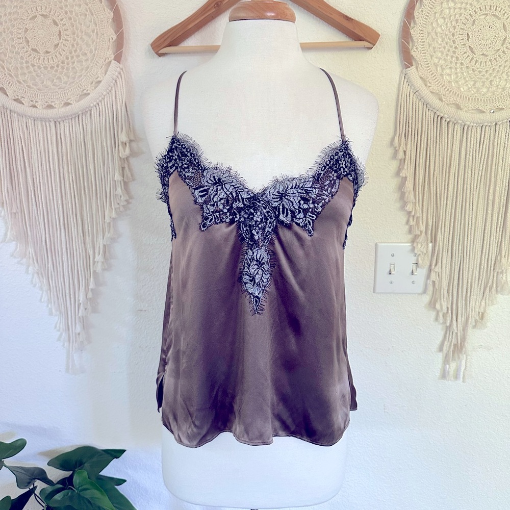 Cami NYC brown with lace trim silk luxury camisole Gisele cami small NEW